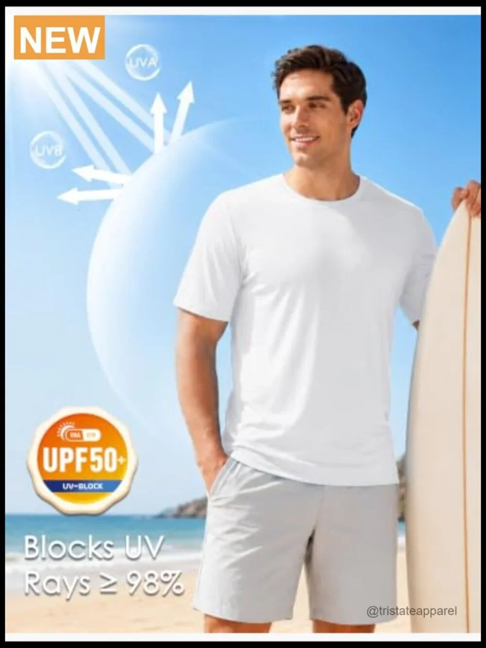 Men's UPF 50+ Sun Protection Rash Guard Short Sleeve Swim Shirt Quick Dry